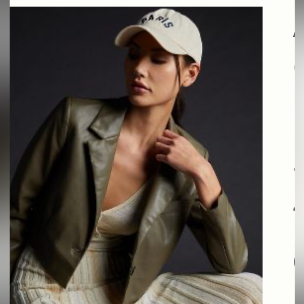 Anthropology vegan leather cropped olive jacket